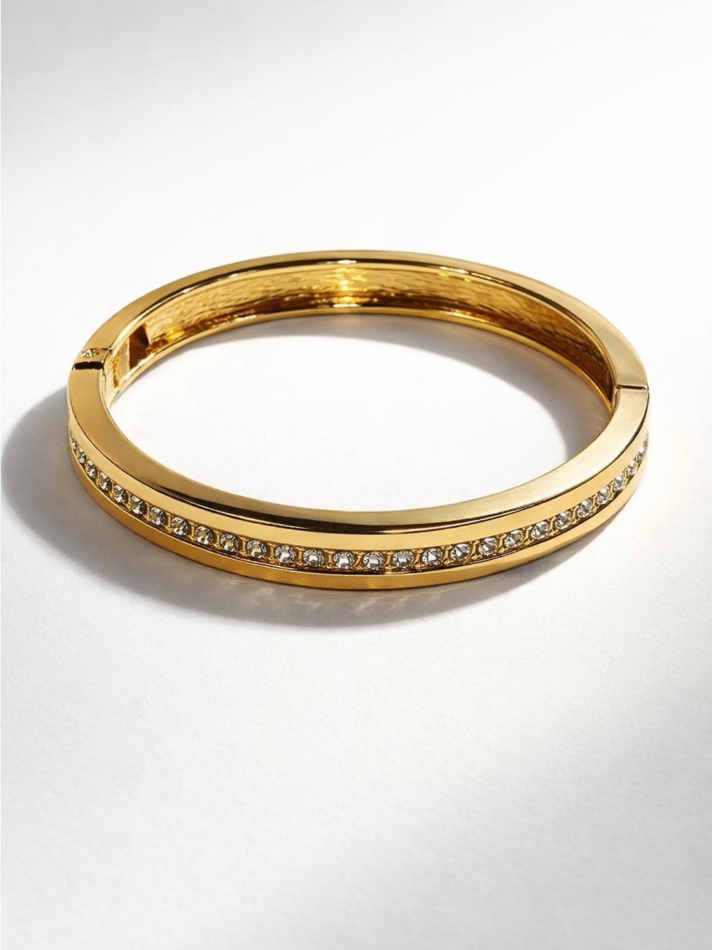 Gold Crystal-Accented Hinged Bangle Bracelet - Women Jewelry